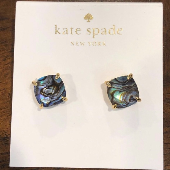 KATE SPADE New York Cushion Cut Abalone Gold Tone Earrings - Picture 3 of 7
